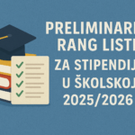 Preliminarne rang liste za stipendije u školskoj 2025/2026